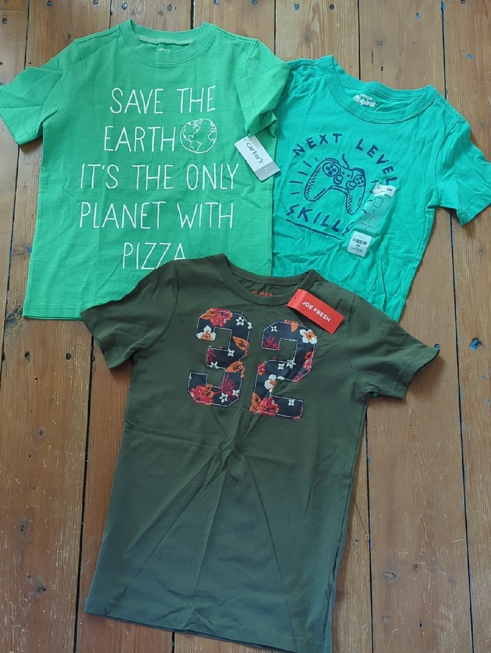229-**NWT** Bundle Three Kids' Green, Teal And Olive Green Graphic Tee